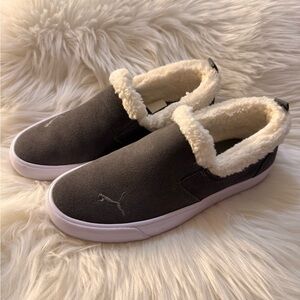 Puma Charcoal Slip-Ons with Cream Fur
